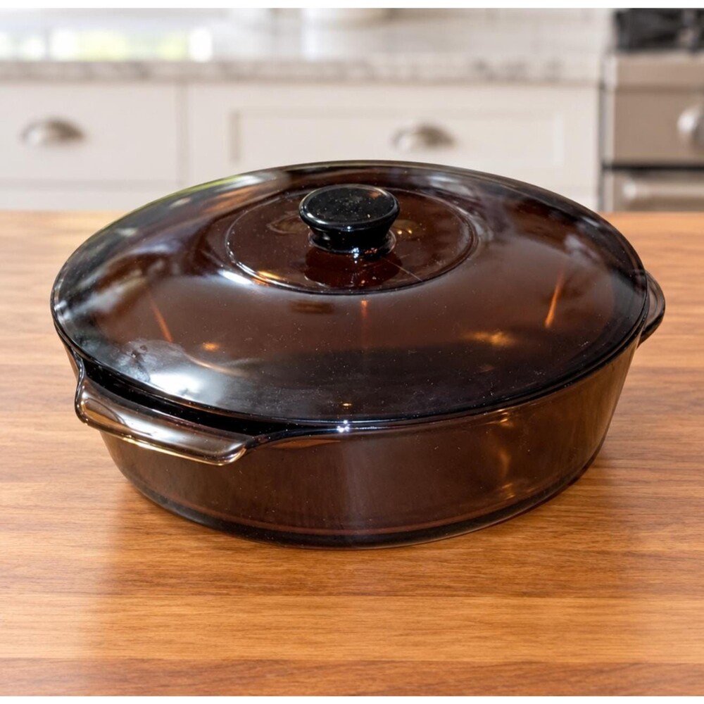 VTG Anchor Hocking Fire-King Amber Glass 2 Qt Covered Casserole #438 Ovenware